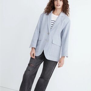 Madewell Larsen Women's Light Dusty Blue Relaxed Windowpane Jacket Blazer M